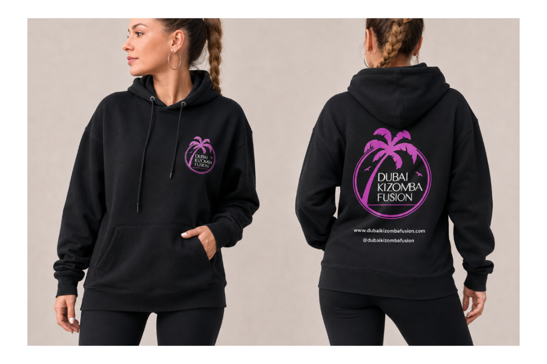 DKF women’s hoodie, front and back design