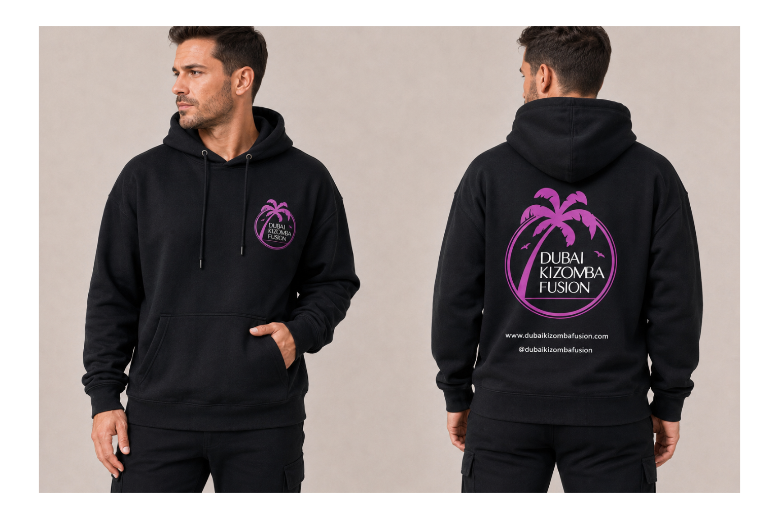 DKF men’s hoodie, front and back design